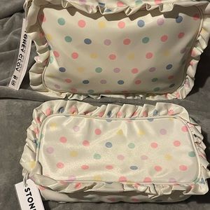 Stoney Clover Lane Polka Dot Ruffle Large and Small Pouches NWT